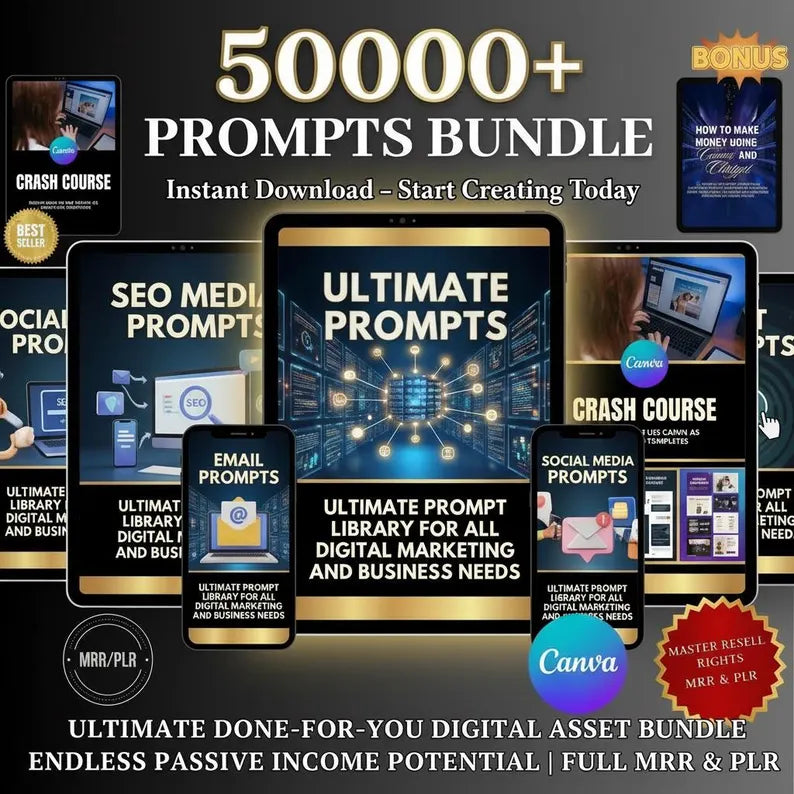 50000+ ChatGPT Marketing Bundle: PLR Prompts & Guide Life time access (Digital Download)