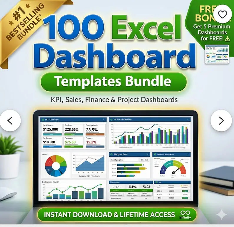100 Excel Dashboard Templates Bundle | Rental Property | Sales | PLR | Finance, Project (Digital Download)